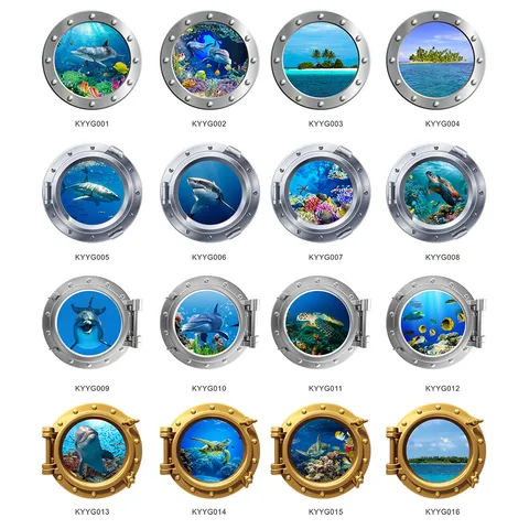 Luminous Ocean Porthole Wall Sticker 3D Fake Window Marine Animal Removable PVC Decal For Home Living Room Bedroom Decor