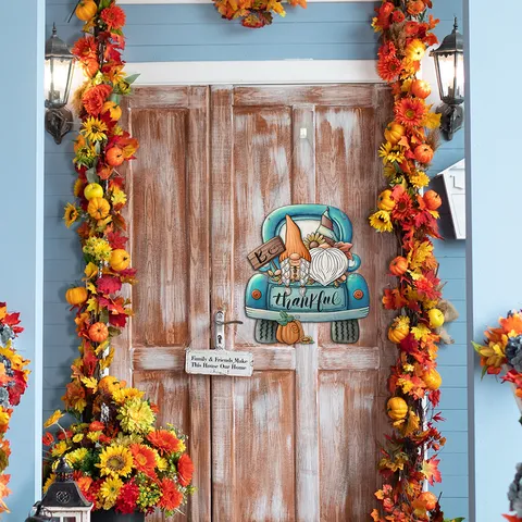 Thanksgiving Wooden Hanging Sign Turkey Gnome Pumpkin Fall Porch Decoration Rustic Holiday Wall Plaque With Hemp Rope For Home Party Decor
