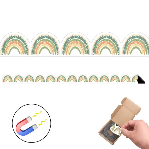 Magnetic Classroom Border Trim Rainbow Wavy Bulletin Board Border Sticker For Whiteboard School Office Decor