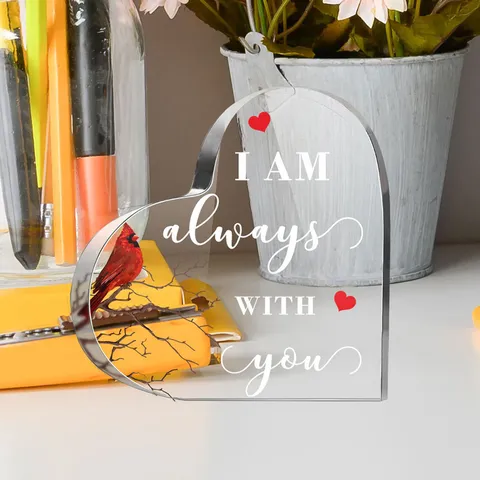 Adorno De Escritorio De Corazón De Acrílico Transparente Con Pájaro Cardenal Impreso UV Señal De Recuerdo Decoración De Hogar
