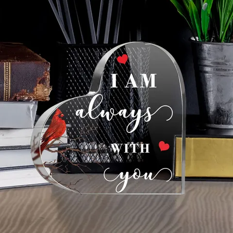 Adorno De Escritorio De Corazón De Acrílico Transparente Con Pájaro Cardenal Impreso UV Señal De Recuerdo Decoración De Hogar