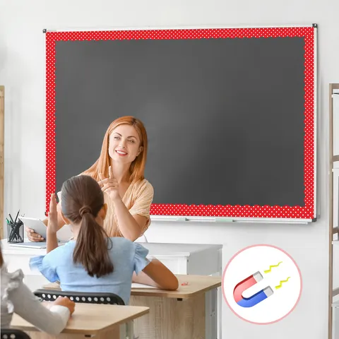 Magnetic Border Trim Classroom Whiteboard Decor Scalloped Edge Red Polka Dot Bulletin Board Borders For School Office