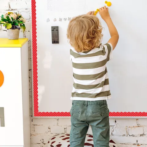 Magnetic Border Trim Classroom Whiteboard Decor Scalloped Edge Red Polka Dot Bulletin Board Borders For School Office