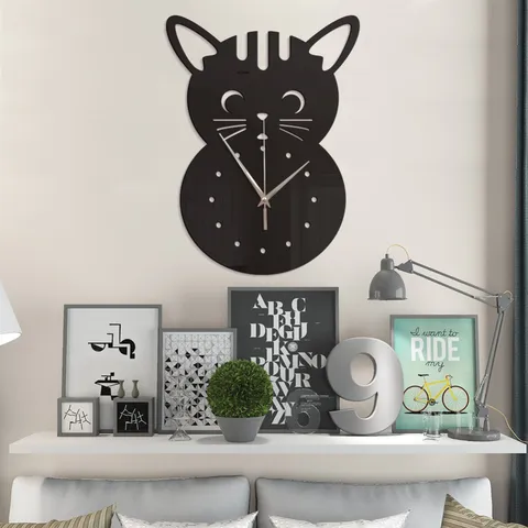 Creative Acrylic Mirror Cat Wall Clock Silent Non Ticking DIY Wall Art Stickers For Living Room Bedroom Home Decor