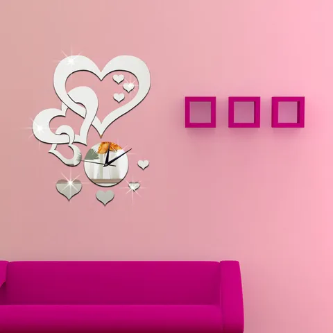 Creative Heart Wall Clock Acrylic Mirror DIY Wall Sticker Clock Silent Quartz Clock For Living Room Bedroom Home Decor