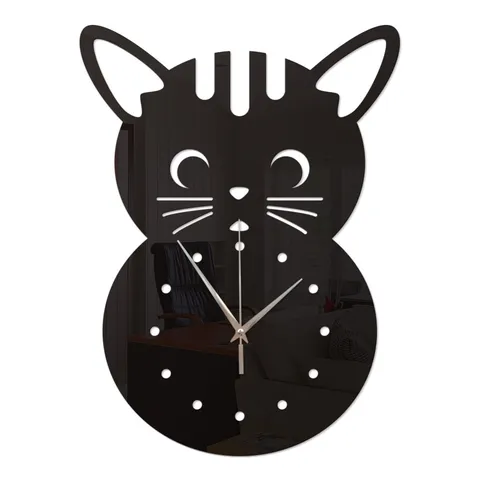 Creative Acrylic Mirror Cat Wall Clock Silent Non Ticking DIY Wall Art Stickers For Living Room Bedroom Home Decor