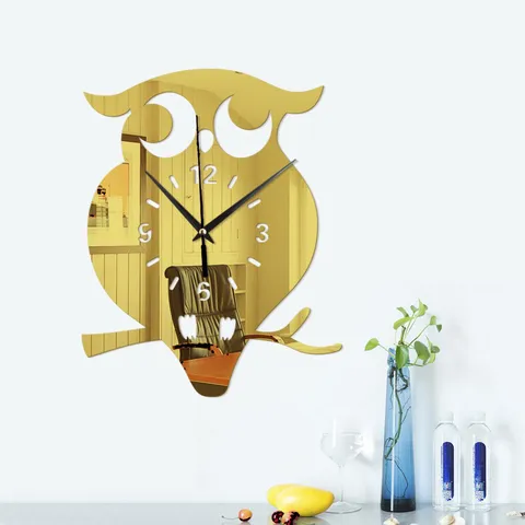 Modern Minimalist Acrylic Mirror Owl Wall Clock Creative 3D Wall Sticker Clock For Living Room Bedroom Home Decor