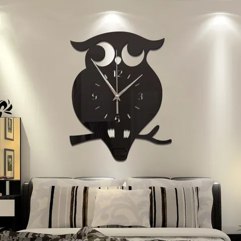 Modern Minimalist Acrylic Mirror Owl Wall Clock Creative 3D Wall Sticker Clock For Living Room Bedroom Home Decor
