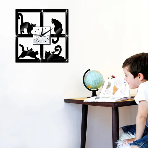 Creative DIY Acrylic Mirror Wall Clock Cat Silhouette Photo Frame Wall Sticker Modern Minimalist Home Decor