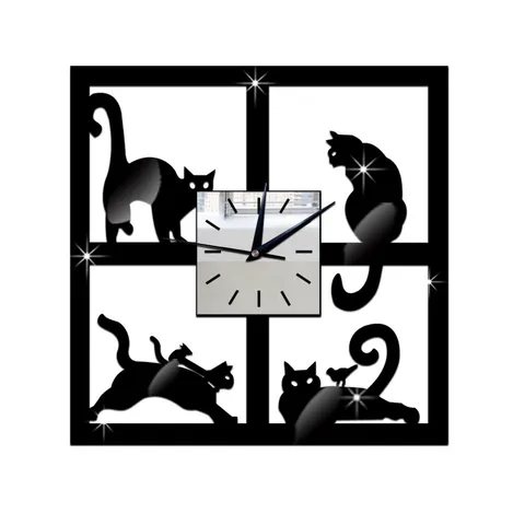 Creative DIY Acrylic Mirror Wall Clock Cat Silhouette Photo Frame Wall Sticker Modern Minimalist Home Decor