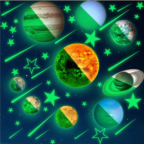 Solar System Luminous Wall Stickers Glow in the Dark Planets Stars Shooting Stars Ceiling Decals for Kids Room Home Decor