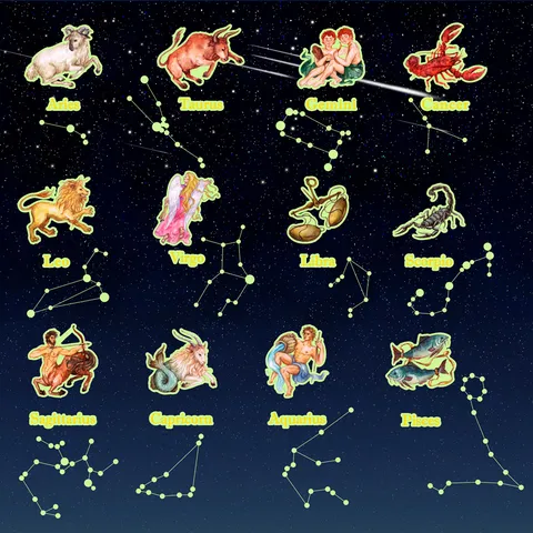 12 Dierenriemtekens Lichtgevende Muurstickers Glow in the Dark Cartoon Sterren Decals voor Kinderkamer Slaapkamer Huisdecoratie