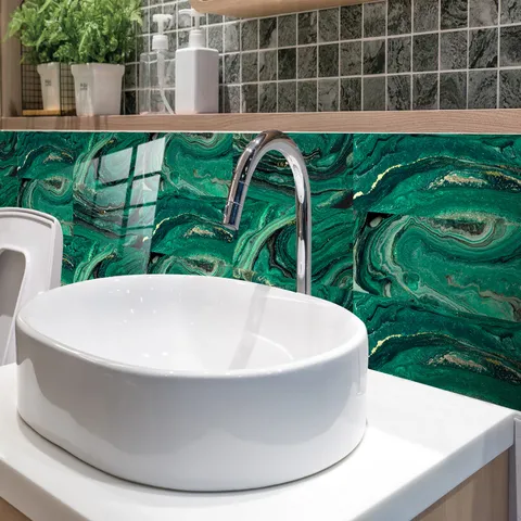 Waterproof Wall Stickers Marble Look PVC Tile Stickers for Kitchen Bathroom