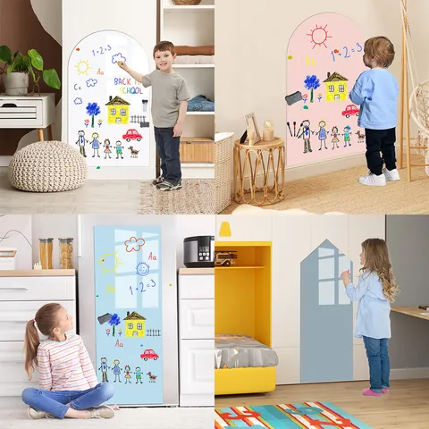 Afairetoúmeno Autókollito Leykoú Pínaka Diagrápsimo Αυτοκόλλητο Τοίχου Γραφής DIY Πίνακας Memo για Παιδικό Δωμάτιο Γραφείο
