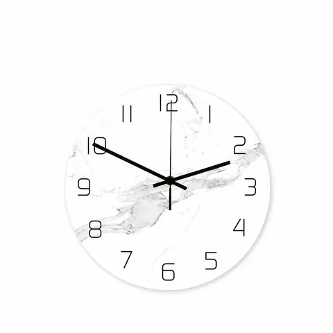 Modern Minimalist Wall Clock Silent Sweep White Marble Texture Acrylic Clock For Bedroom Living Room Office Home Decor