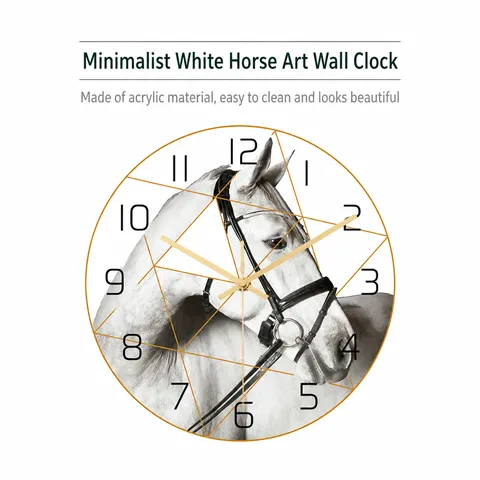 Modern Minimalist Acrylic Wall Clock Horse Head Geometric Pattern Silent Round Clock For Living Room Home Decor