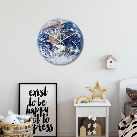 Orologio da Parete Terra Luminosa Acrilico Stampa UV Movimento Silenzioso Orologio Pianeta Per Soggiorno Camera da Letto Decorazione