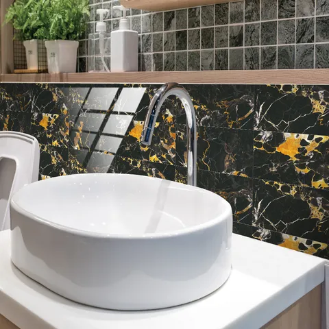 Adesivi per Piastrelle Impermeabili Design Marmo Oro Nero Pellicola di Cristallo Adesivi Murali per Cucina Bagno