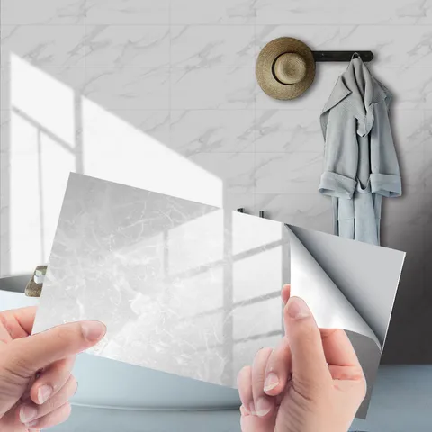 Adhesivo De Pared Impermeable Patrón De Mármol Textura De Cristal Laminado Pegar Azulejo Papel Pintado Para Cocina Baño Decoración Del Hogar