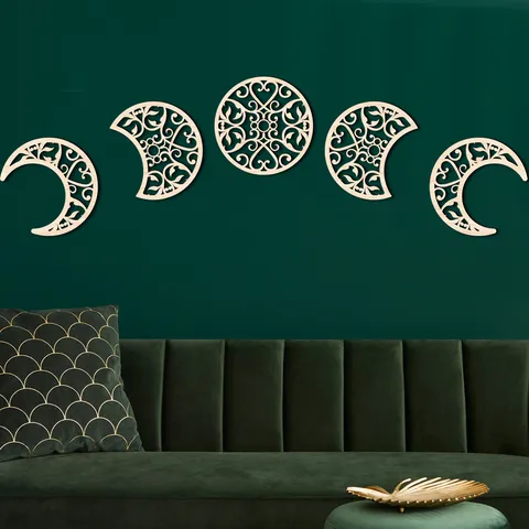 Ausgehöhltes Holz Mondphase Wandbehang Set Mandala Mondzyklus Kunst Skulpturen Holzbrett Heim Wohnzimmer Schlafzimmer Dekoration