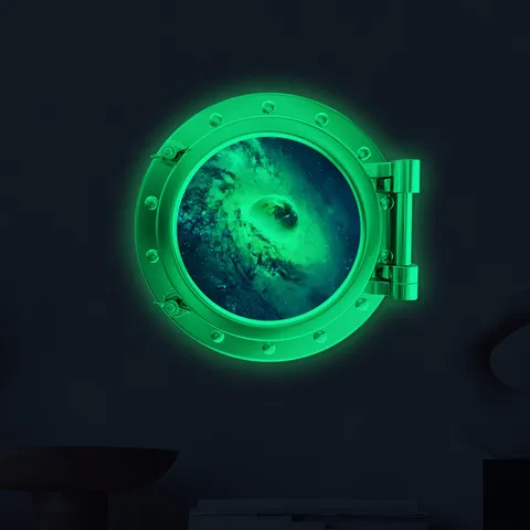 Luminous Fake Window Space Animal Wall Sticker Kids Room Kindergarten Background Decor Glow in The Dark PVC Wall Decal