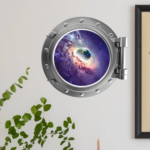 Luminous Fake Window Space Animal Wall Sticker Kids Room Kindergarten Background Decor Glow in The Dark PVC Wall Decal