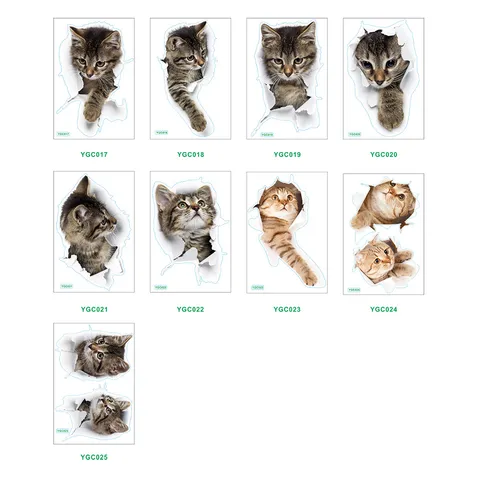3D Breaking Wall Cat Wall Sticker Luminous Glow In The Dark Toilet Sticker Waterproof PVC Home Decor Wall Art Decal