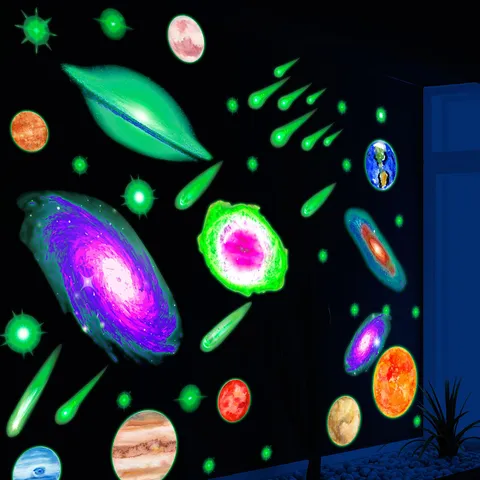 Leuchtend im Dunkeln Sterne Galaxien Wandaufkleber Luzider Planet Meteor Aufkleber für Kinderzimmer Heimdekoration