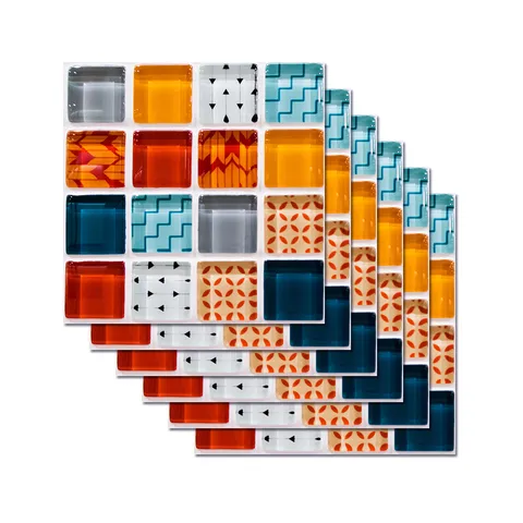 3D Geometric Mosaic Wall Stickers Waterproof Self Adhesive PVC Tile Stickers For Living Room Kitchen Home Decor