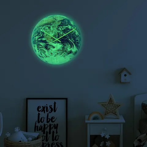Orologio da Parete Terra Luminosa Acrilico Stampa UV Movimento Silenzioso Orologio Pianeta Per Soggiorno Camera da Letto Decorazione