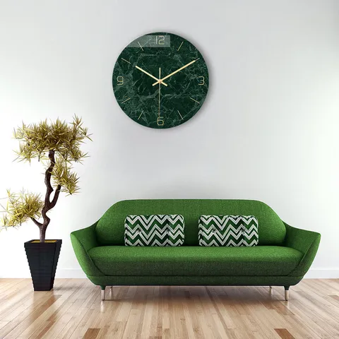 Moderne Acryl Wanduhr Grüne Marmorstruktur Leise Dekorative Hängende Uhr Für Wohnzimmer Büro Dekor