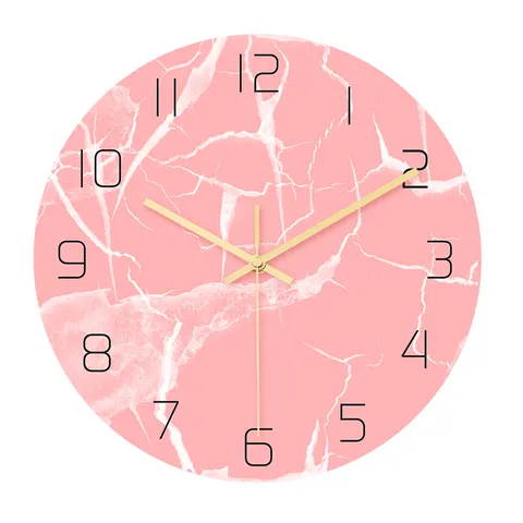 Kreative Minimalistische Rosa Marmor Wanduhr Acryl Leises Uhrwerk Hängende Uhr Für Wohnzimmer Büro Heimdekoration