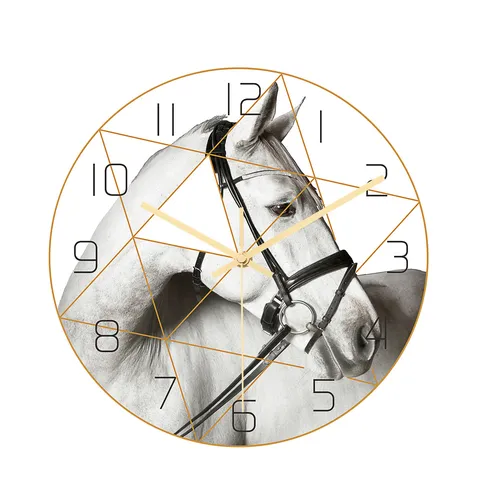 Modern Minimalist Acrylic Wall Clock Horse Head Geometric Pattern Silent Round Clock For Living Room Home Decor