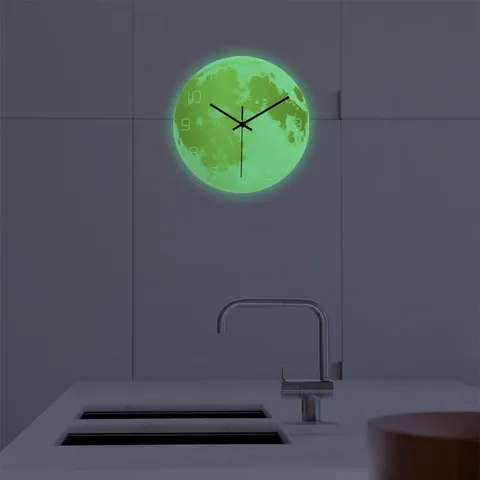 Orologio da Parete con Luna Luminosa Acrilico Stampa UV Movimento Silenzioso Orologio Pianeta Luminoso Per Soggiorno Camera da Letto Decor