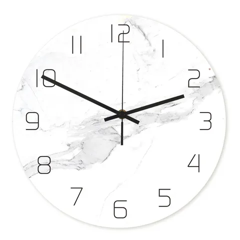 Modern Minimalist Wall Clock Silent Sweep White Marble Texture Acrylic Clock For Bedroom Living Room Office Home Decor