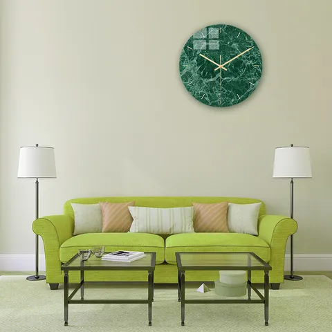 Orologio da Parete in Acrilico con Marmo Verde Scuro Moderno Movimento Silenzioso Orologio Decorativo Per Soggiorno Ufficio