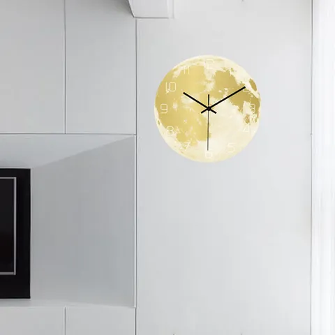 Orologio da Parete con Luna Luminosa Acrilico Stampa UV Movimento Silenzioso Orologio Pianeta Luminoso Per Soggiorno Camera da Letto Decor
