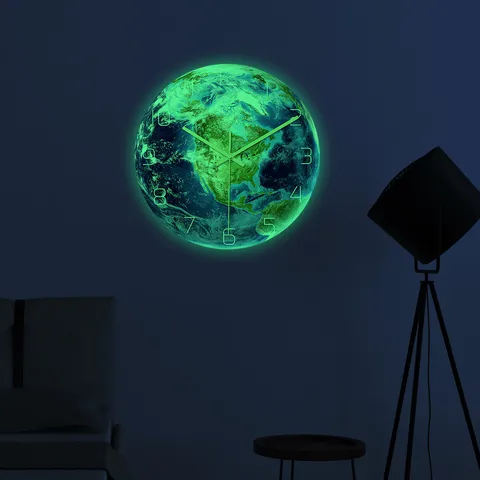Orologio da Parete Terra Luminosa Acrilico Stampa UV Pianeta Movimento Silenzioso Design Luminoso Decorazione Casa Soggiorno Studio