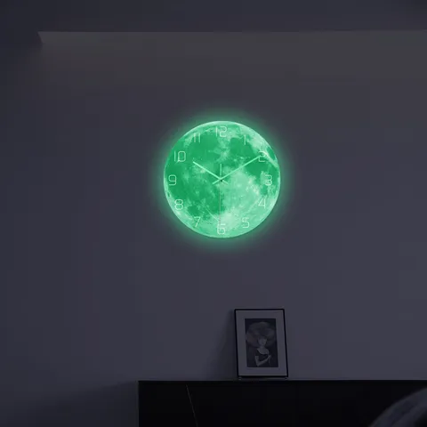 Orologio da Parete con Luna Luminosa Acrilico Pianeta Stampa UV Movimento Silenzioso Orologio da Parete Per Soggiorno Camera da Letto