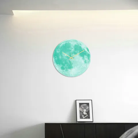 Orologio da Parete con Luna Luminosa Acrilico Pianeta Stampa UV Movimento Silenzioso Orologio da Parete Per Soggiorno Camera da Letto