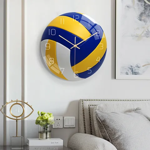 Volleyball Wall Clock Silent Quartz Movement Acrylic Round Decorative Clock For Living Room Bedroom Office Home Decor