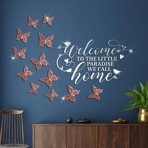 Acrylic Mirror Wall Sticker 3D Letter And Butterfly DIY Removable Wall Decal For Living Room Home Decor Art