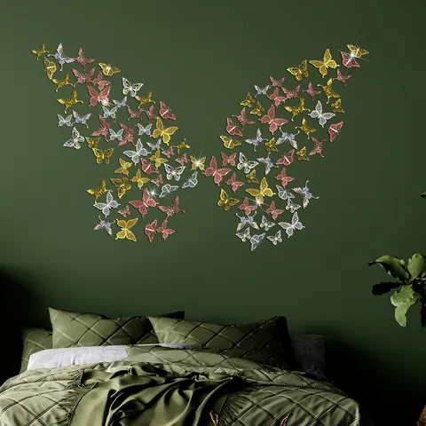 3D Hollow Butterfly Wall Stickers Gold Silver Rose Gold Metallic Texture Butterfly Wall Decals For Home Bedroom Wedding Decor