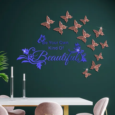 Acrylic Mirror Wall Stickers DIY 3D Butterfly Letter Quote Inspirational Wall Decal Home Decor Art Wallpaper for Living Room