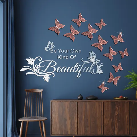 Acrylic Mirror Wall Stickers DIY 3D Butterfly Letter Quote Inspirational Wall Decal Home Decor Art Wallpaper for Living Room