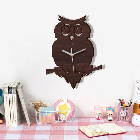 Wooden Owl Wall Clock Silent Sweep Movement Pointer Display Decorative Hanging Clock For Living Room Bedroom Home Decor