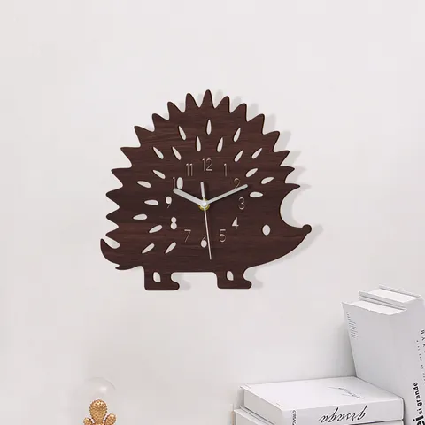 Wooden Hedgehog Wall Clock Silent Non Ticking Cute Animal Shaped Hanging Clock For Living Room Bedroom Home Decor