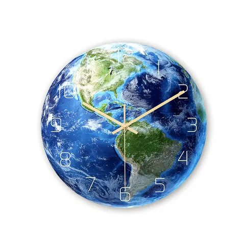 Modern Minimalist Acrylic Earth Wall Clock Silent Sweep Movement Decorative Round Clock For Bedroom And Living Room
