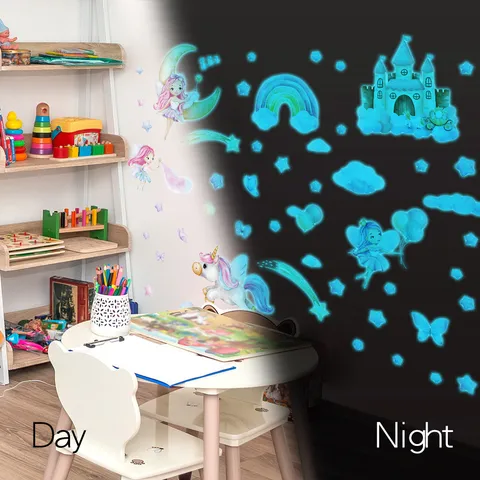 Kids Room Glowing Wall Stickers Luminous Mermaid Space Animals Cartoon PVC Decals For Bedroom Nursery Wall Decor