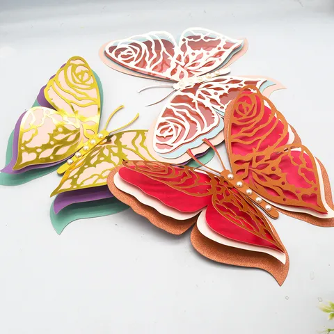 3D Hollow Pearl Paper Butterfly Wall Stickers Multilayer DIY Wall Decals For Wedding Party Home Decor Room Decoration